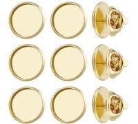Beebeecraft 1 Box 20Pcs Tray Brooch Accessories 18K Gold Plated Silver Brooch Clasps Pin Disk Base Blank Flat Round Trays with Safety Locking for Craft Name Badge DIY Jewellery Making Supplies