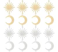 Beebeecraft 1 Box 24Pcs 4 Style Sun Moon Links Charms 24K Gold 925 Sterling Silver Plated Crescent Connectors Charms for Jewelry Making Necklace Bracelet DIY Crafts