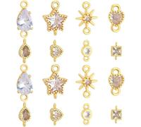 Beebeecraft 1 Box 24Pcs Real 18K Gold Plated Star Connector Charms Cubic Zirconia Heart Charm Double Loops Teardrop Round Square Link Pendants for Jewelry Making Earrings Necklaces Bracelets Keychains