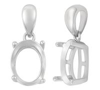 Beebeecraft 1 Box 2Pcs 925 Sterling Silver Pendant Blank Oval Pendant Base Gemstone Support for Jewelry Necklace Making (Tray: 10 x 8mm)