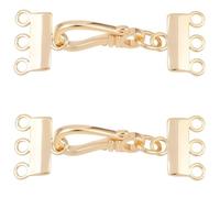 Beebeecraft 1 Box 2Pcs Necklace Layering Clasps Separator 3 Strand Necklace Clasp Brass Hook Triple Layered Connectors Golden Chain Extender Converter for DIY Bracelets Jewelry Making Craft Supplies