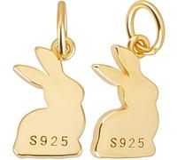 Beebeecraft 1 Box 2Pcs Rabbit Charms 18K Gold Plated 925 Sterling Silver Flat Easter Bunny Pendant Charms for Jewelry Making Bracelet Necklace DIY Crafts 11x6.5mm