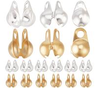Beebeecraft 1 Box 300Pcs Bead Tips Knot Covers 18K Gold & 925 Sterling Silver Plated 304 Stainless Steel Open Crimp End Caps for Jewelry Making