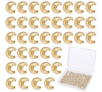 Beebeecraft 1 Box 300Pcs Crimp Beads Covers 4x2mm Small 24K Gold Plated Brass Half Round Open Crimp Bead Knot Covers Cord End Caps for Jewellery Making DIY Bracelet Necklace Fittings Supplies