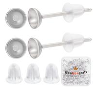 Beebeecraft 1 Box 300Pcs Cup Earring Post Silver Stainless Steel Earring Posts with Ear Nuts Small 4mm Pearl Cup Blank Stud Earring Findings Settings for Jewelry Making Earrings Supplies DIY Crafts