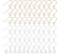 Beebeecraft 1 Box 300Pcs Earring Hooks 24K Gold Plated 316 Surgical Stainless Steel Ear Wires Fish Hook Earring Findings with 300Pcs Clear Rubber Earrings Backs for DIY Jewelry Making Bulk