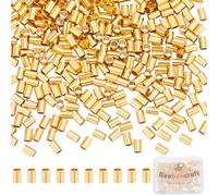 Beebeecraft 1 Box 300Pcs Tube Crimp Beads, 3x2mm Golden Stainless Steel Column Positioning Stopper Crimp Beads Cord End for Jewelry Making Bracelet Necklace