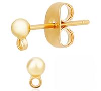 Beebeecraft 1 Box 30Pcs 18K Gold Plated Ball Stud Earrings Findings with Loop and 30Pcs Butterfly Ear Back for Jewellery Making DIY Crafts (Ball: 3mm)