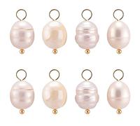 Beebeecraft 1 Box 30Pcs Big Freshwater Pearl Charms Natural Cultured with 18K Gold Plated Brass Ball Head Pins Rice Pendants for Summer Them DIY Bracelet Necklace Jewellery Making