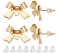 Beebeecraft 1 Box 30Pcs Bow Stud Earrings Findings 18K Gold Plated Brass Bowknot Earring Findings Posts with Loop and 60Pcs Ear Nuts for Dangle Earring Jewelry Making