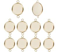 Beebeecraft 1 Box 30Pcs Cabochon Connector Trays 24K Gold Plated 201 Stainless Steel Round Link Charms Plain Edge Bezel for Jewelry Making DIY Craft (Tray: 16mm)