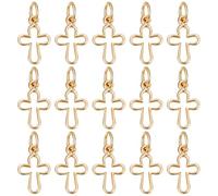 Beebeecraft 1 Box 30Pcs Cross Charms 18K Gold Plated Tiny Cross Charms with Jump Ring for Jewellery Making Necklace Bracelet DIY Crafts (12x8x1mm)