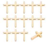 Beebeecraft 1 Box 30Pcs Cross Charms Real 18K Gold Plated Brass Crucifix Charms 13x8.5mm Loose Beads for Jewelry Making Bracelets Necklace Earring (Hole: 1mm)