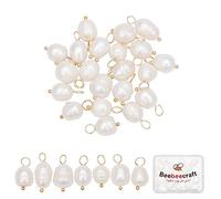Beebeecraft 1 Box 30Pcs Freshwater Pearl Charms 18K Gold Plated Ball Head Pins Baroque Natural Irregular Rice Pearl Dangle Drop Charms Pendant for Summer Them DIY Bracelet Jewellery Making