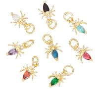 Beebeecraft 1 Box 30Pcs Halloween Charm 18K Gold Plated Brass Cubic Zirconia Spider Charm Crystal Animal Charms for DIY Jewelry Making Party Gifts Supplies