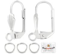 Beebeecraft 1 Box 30Pcs Leverback Earring Findings 925 Sterling Silver Plated Sea Shell French Earring Hooks Ear Wires with 30Pcs Jump Rings for Earring Jewellery Making
