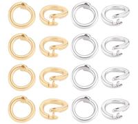 Beebeecraft 1 Box 30Pcs Locking Jump Rings for Jewelry Making 18K Gold & 925 Sterling Silver Plated Brass 8mm Round Twister Open Clasp for DIY Craft