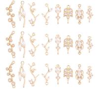 Beebeecraft 1 Box 32Pcs 8 Styles Cubic Zirconia Links Charms Crystal Leaf Branch Connector Charms Gold Plated Teardrop Charms Rhinestone Flower Pendant Connectors with Double Loops for Jewelry Making