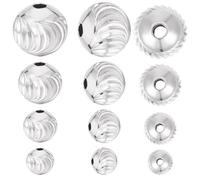 Beebeecraft 1 Box 32Pcs Round Spacer Beads 5/6/8/10mm 925 Sterling Silver Beads Streak Shape Loose Ball for Jewellery Making Charms Findings DIY Craft