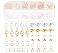 Beebeecraft 1 Box 370Pcs Crimp Beads Supplies for Jewelry Making, 6 Styles 2 Colors Including Crimp Covers, Crimps Tubes, Bead Tip Knot Covers, Wire Guardians, Lobster Clasps, Jump Rings for Bracelet