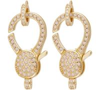 Beebeecraft 1 Box 3Pcs Lobster Claw Clasps with Jump Rings 18K Gold Plated Brass with Cubic Zirconia 13x26x5.5mm Jewelry Lobster Clasps for Bracelets Necklace Jewellery Making