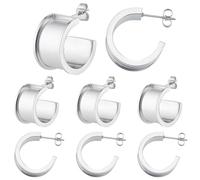 Beebeecraft 1 Box 4 Pairs Stainless Steel Blank Earring Post 20mm Grooved Stud Earrings Finding for Gemstone Leather Inlay Open C Shape Stud Earrings with Ear Nuts for Jewelry Making