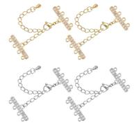 Beebeecraft 1 Box 4 Sets Layering Clasp 18K Gold & Real Platinum Plated Cubic Zirconia Multi Strand Layered Necklaces Clasps Adjustable Chain Connectors with Lobster Claw Clasps for DIY Jewelry Making