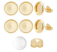 Beebeecraft 1 Box 40 Sets Cabochon Stud Earring Blanks Stud Earring Bezel 18K Gold Plated Stainless Steel Round Flat Ear Stud with Ear Nuts Earring Posts for Jewelry Making Finding Supplies DIY Crafts