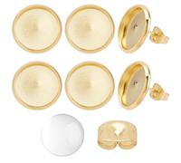Beebeecraft 1 Box 40 Sets Stud Earring Cabochon Setting 18K Gold Plated Stainless Steel Round Flat Blank Stud Earring Bezel with Ear Nuts Earring Posts for Jewelry Making Finding Supplies DIY Crafts