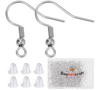 Beebeecraft 1 Box 400Pcs Earring Hooks and 400Pcs Ear Nuts 316 Stainless Steel Fish Earring Hooks French Ear Wire with Loop for Dangle Earring Jewelry Making DIY