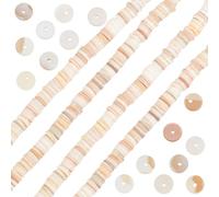 Beebeecraft 1 Box 408Pcs Natural Freshwater Pearl Beads 7mm Flat Round Disc Heishi Loose Round Wheat White Puka Shell Beads for Jewellery Making Bracelets Necklaces Crafts