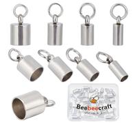 Beebeecraft 1 Box 40Pcs 4 Size Cord End Cap Stainless Steel Column Cord Ends 2.5/3.2/4.2/6mm Inner Diameter Smooth Terminators Cord Finding for Jewellery Making DIY Crafts