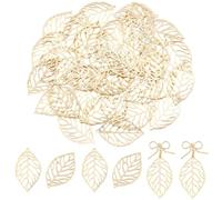 Beebeecraft 1 Box 40Pcs Filigree Leaf Charms Bulk Real 24K Gold Plated Brass Metal Hollow Tree Leaves Shaped Connector Pendants Charm for Jewelry Making Bracelet Earring DIY Craft Accessories