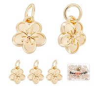 Beebeecraft 1 Box 40Pcs Flower Charm 925 Sterling Silver Plated Peach Blossom Dangle Charm Pendants with Jump Rings for DIY Jewellery Making (10.5x12x3.5mm)