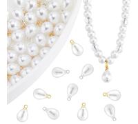 Beebeecraft 1 Box 40Pcs Freshwater Pearl Charms 18K Gold & 925 Sterling Silver Plated Teardrop Baroque ABS Plastic Imitictation Pearl Dangle Drop Charms for Summer Them DIY Jewellery Making (13x8mm)