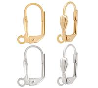Beebeecraft 1 Box 40Pcs Leverback Earring Findings 24K Gold Plated Brass French Earring Hooks with Open Loops Silver and Gold 16.5x11mm Interchangeable Dangle Ear Wire Findings for Jewellery Making