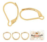 Beebeecraft 1 Box 40Pcs Leverback Earring Hooks 24K Gold Plated Stainless Steel French Ear Wires Earrings Findings 16.5x10x2mm with 40Pcs Jump Ring for DIY Accessories Jewellery Making
