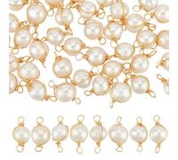 Beebeecraft 1 Box 40Pcs Pearl Beads Connectors Natural Cultured Freshwater 18K Gold Plated Wire Oval Pearl Link Connector Double Loop Charm for Summer Them Jewellery Making DIY