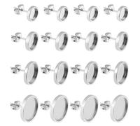 Beebeecraft 1 Box 40Pcs Stainless Steel Earring Studs Cabochon Setting Post Cup with Blank Flat Round Bezel Tray 6/8/10/12mm Earring Studs Components for Jewellery Making DIY Crafts