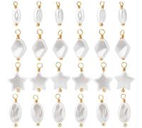 Beebeecraft 1 Box 48Pcs Imitation Pearl Charms Baroque Pearl Dangles Pendant Charm Oval Rhombus Star Bead Pearls with 18K Gold Plated Findings for DIY Jewelry Necklaces Bracelets Making