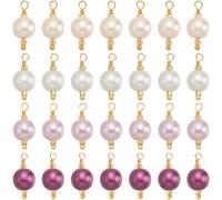 Beebeecraft 1 Box 48Pcs Pearl Bead Charms ABS Plastic Pearl Link Connectors with 18K Gold Plated Rack Plating Findings Round Dangle Imitation Pearl Charm Pendant for Jewelry Making DIY Crafts