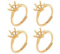 Beebeecraft 1 Box 4Pcs 6 Claw Ring Blanks 18K Gold Plated Brass Oval Adjustable Prong Ring Settings Finger Rings Components for Jewelry Making Diy Crafting Supplies