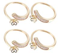Beebeecraft 1 Box 4Pcs Adjustable Finger Ring Blank Bases 14K Gold Plated Cubic Zirconia Flower Rings Setting For Half Drilled Bead Ring for DIY Jewelry Making