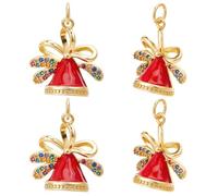 Beebeecraft 1 Box 4Pcs Enamel Christmas Bell Charm 18K Gold Plated Cubic Zirconia Red Bells Charm with Jump Ring for Christmas Them DIY Craft Jewelry Making