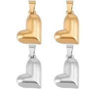 Beebeecraft 1 Box 4Pcs Gold Puffy Heart Charm Valentine Heart Charms 3D Small 304 Stainless Steel Silver Dangle Pendant Charms for Jewelry Making Charms Necklaces Supplies DIY Crafts Women