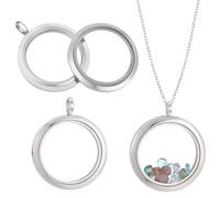Beebeecraft 1 Box 4Pcs Memory Locket Pendant 304 Stainless Steel Crystal Double Sided Frame Memory Lockets Glass Container Round Living Floating Bridal Wedding Bouquet Charm for Jewelry Necklace 25mm