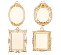Beebeecraft 1 Box 4Pcs Pendant Trays Kit 14K Gold Plated Cabochon Settings Charms Blank Bezel Charm Round Oval Rectangle for Jewelry Making Necklace DIY Crafts