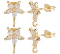 Beebeecraft 1 Box 5 Pairs 18K Gold Plated Earring Posts Cubic Zirconia Stud Earring Findings Brass Micro Pave Flower Blossom Ear Components with Loops and Nuts for DIY Jewelry Making Supplies Gifts