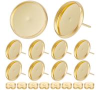 Beebeecraft 1 Box 50Pcs 16mm Cabochon Earring Blanks 18K Gold Plated Stainless Steel Stud Earrings Findings Round Tray Bezel Cup Earring Settings Posts and Back for Jewelry Making Kit Resin Craft