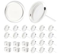 Beebeecraft 1 Box 50Pcs 304 Stainless Steel Stud Earring Cabochon Setting Silver Blank Bezel Earrings Post with Ear Nuts for Jewelry Earring Making Supplies (Tray: 8mm)